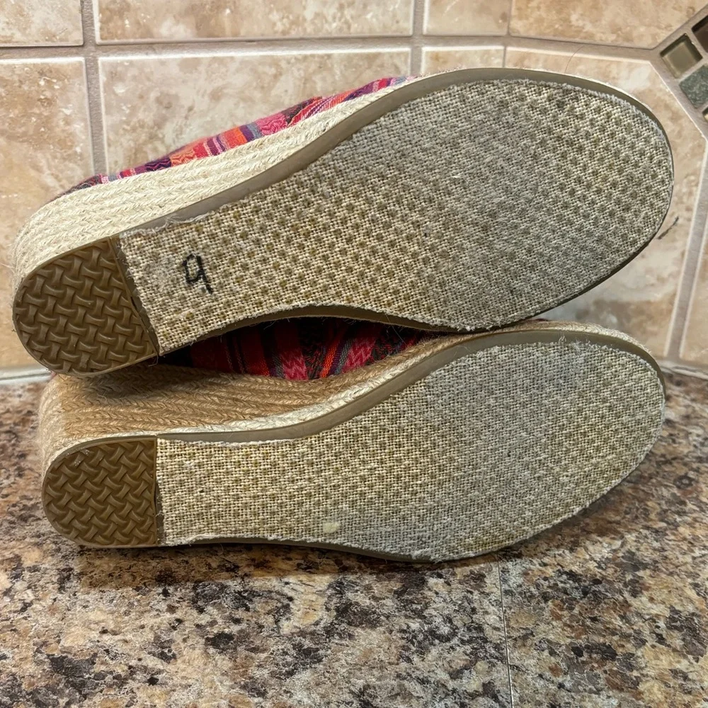 Toms Mexican Serape Blanket Hemp Linen Espadrille Wedge Ankle Booties Si…